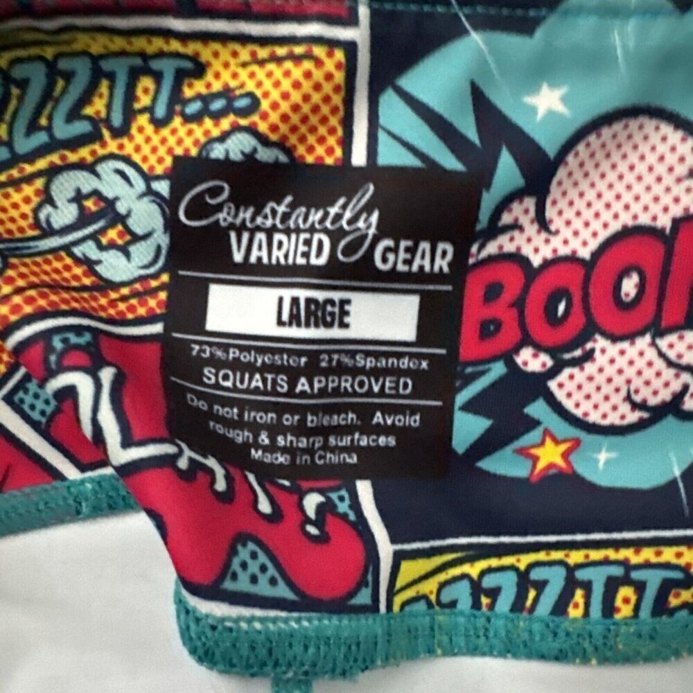 Constantly Varied Gear Knockout Comic Book Leggings Size Large Colorful Pocket - Picture 3 of 5